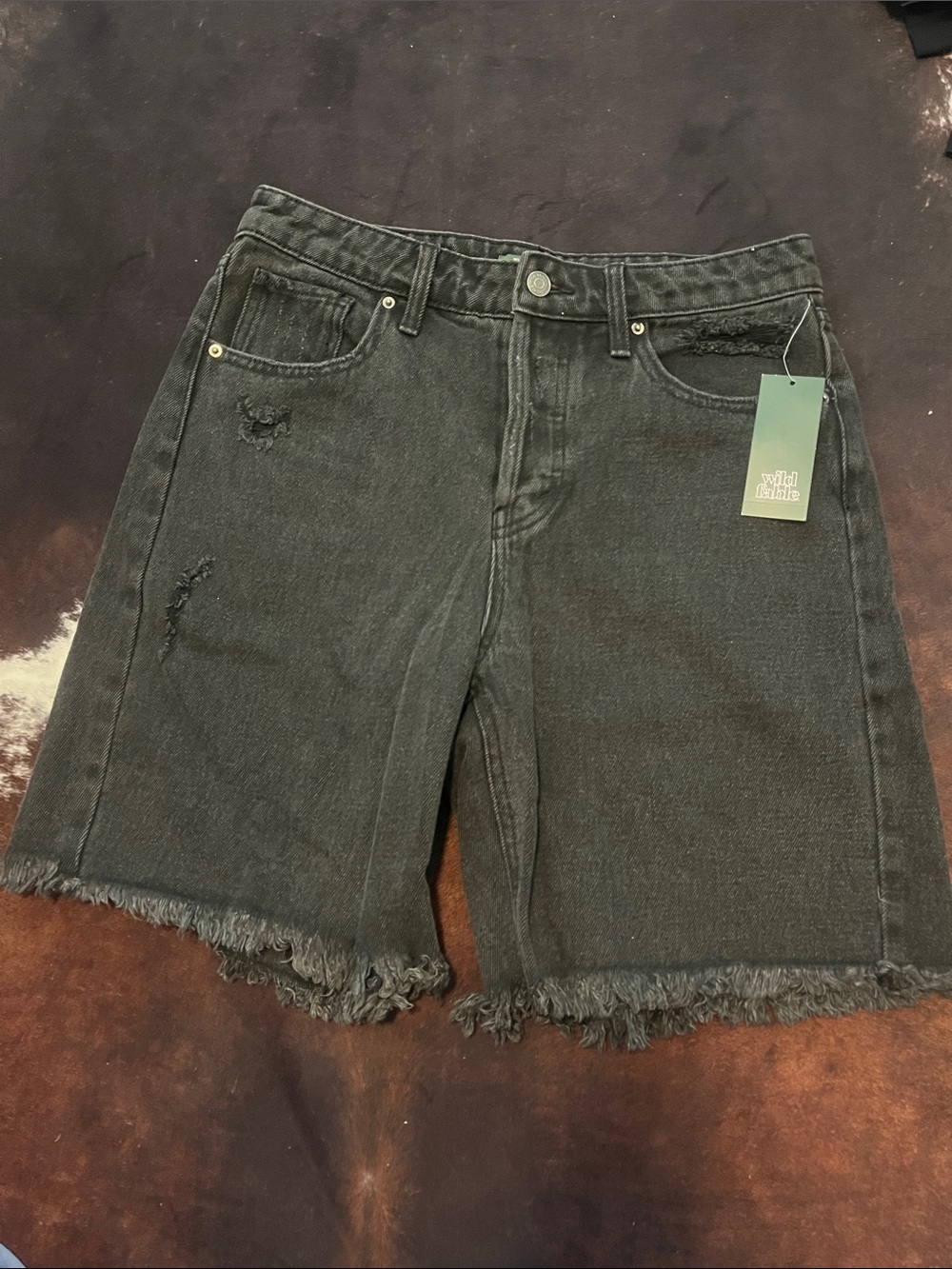 wild fable Black Frayed-Hem Denim Bermuda Shorts